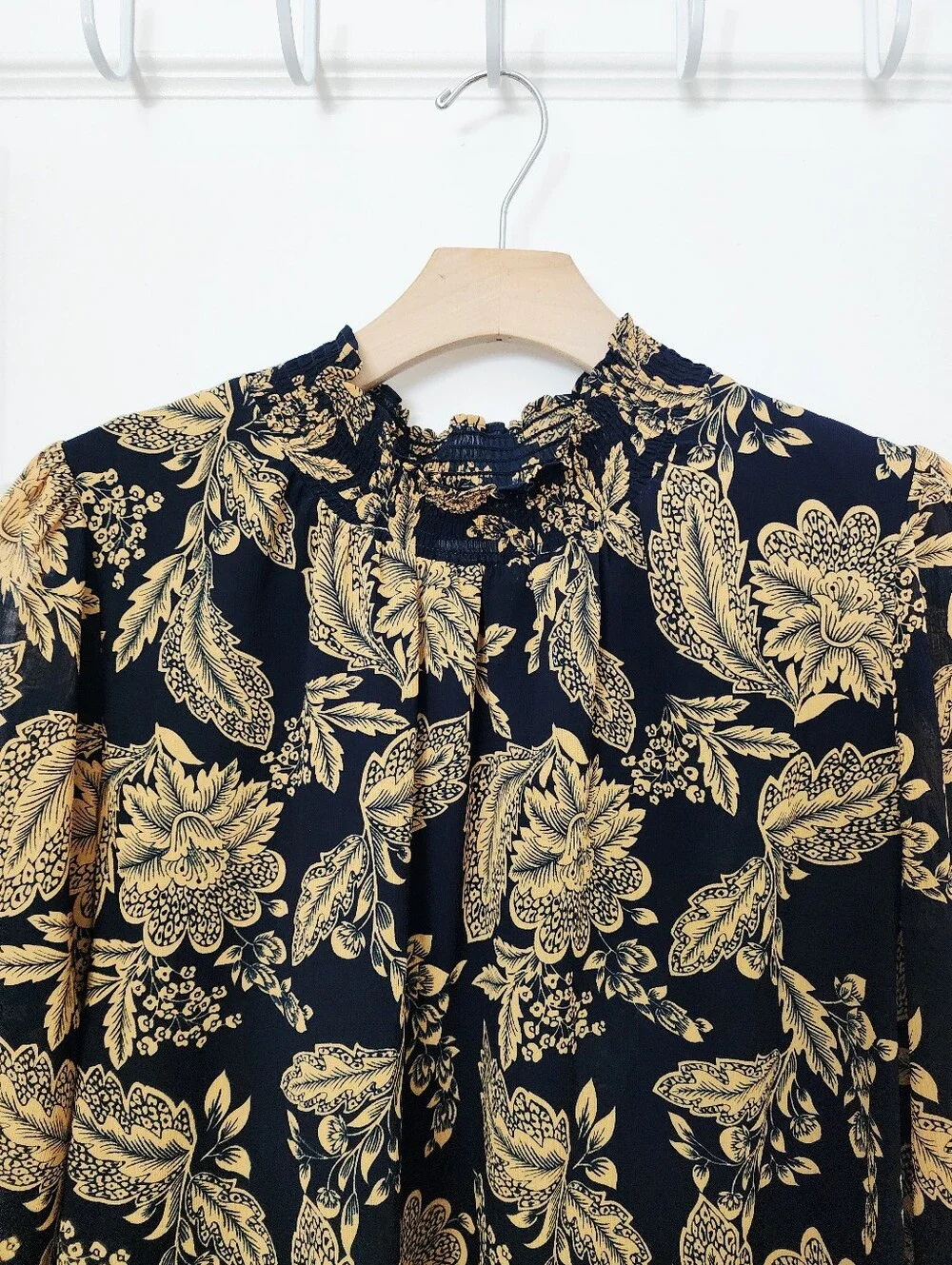 J. Crew Yellow Floral Smocked Blouse Size L